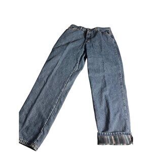 L.L. Bean Womens Original Fit Relaxed Jeans 14  Plaid Flannel Lined 100% Cotton